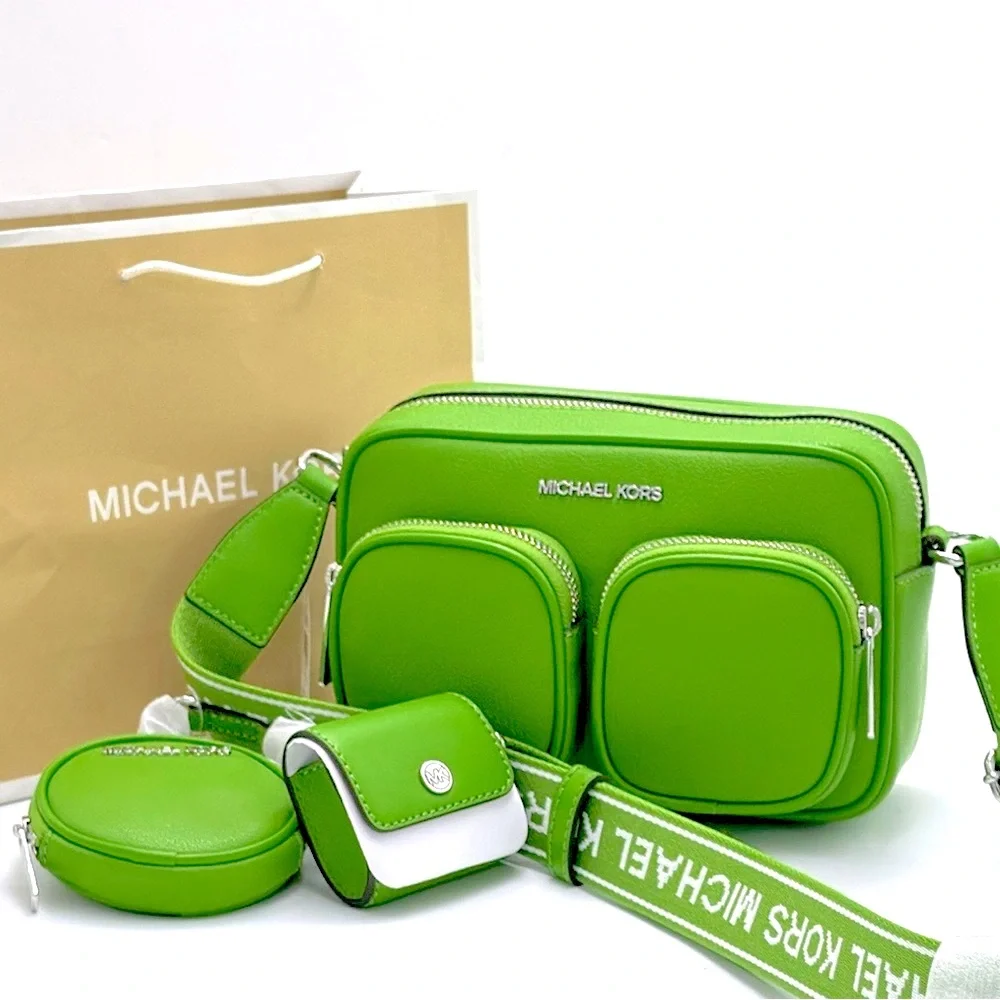 Michael Kors Jet Set Leather Medium Crossbody Bag with Case for Apple Airpods Pr - Picture 1 of 16